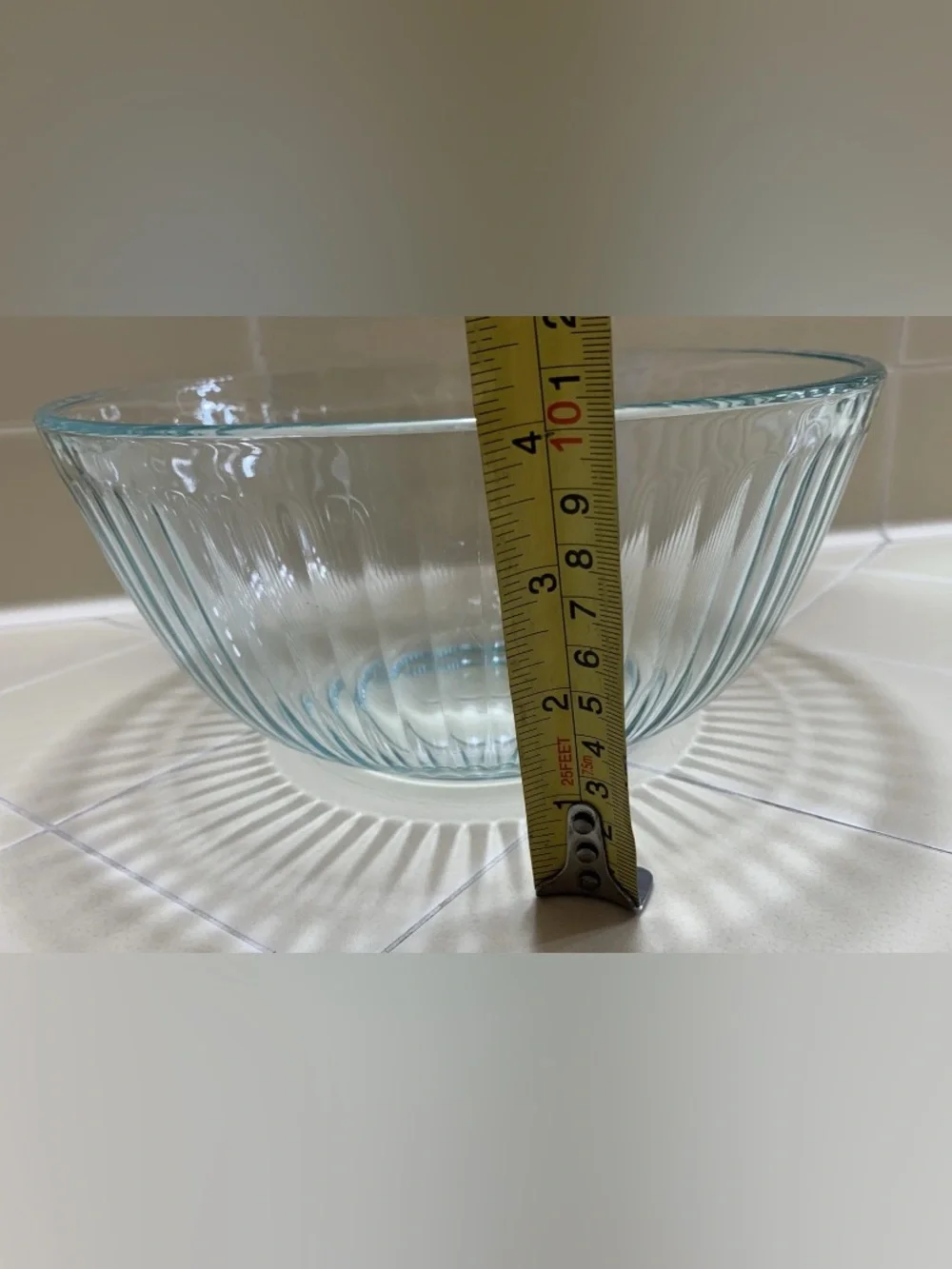 Pyrex 7403 S Clear Ribbed 10 Cup Mixing Bowl Made In USA 2.5L Green Tint Vintage